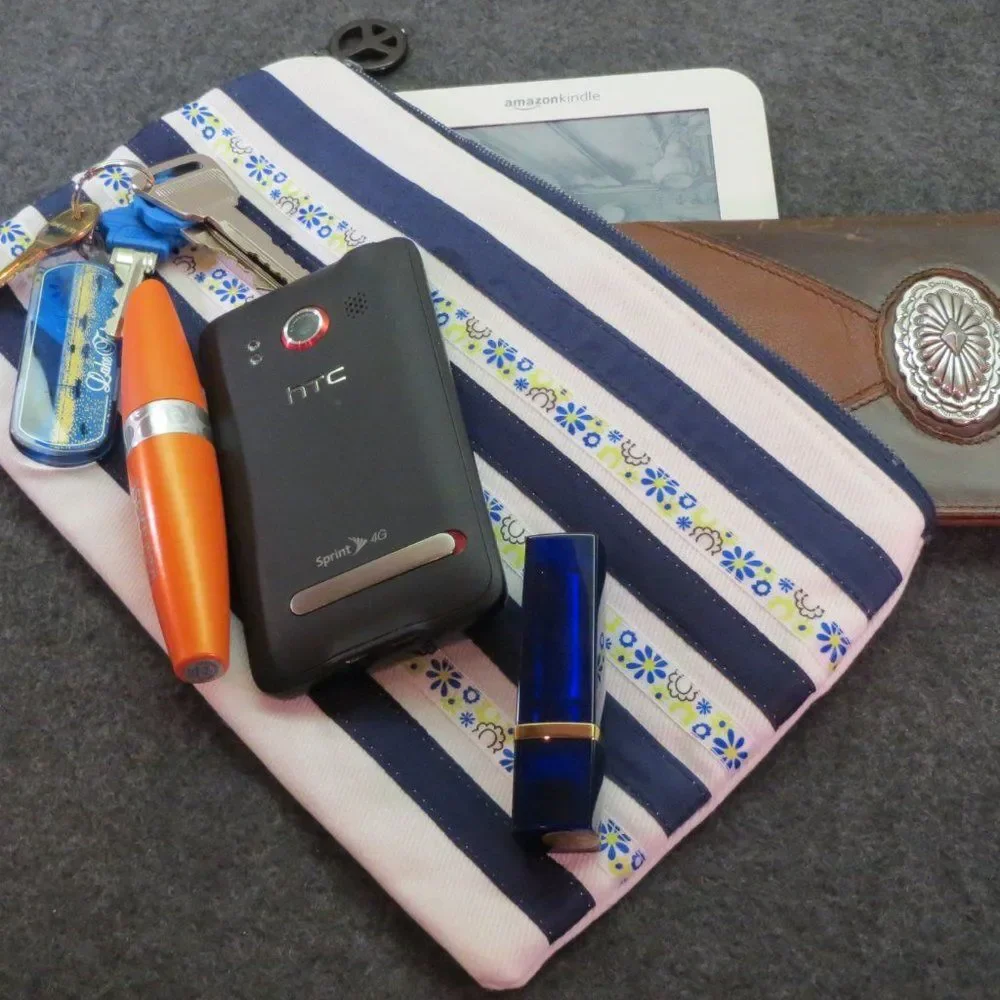 Navy Stripe Travel Kit Makeup Bag Zippered Storage Pouch Pencil Case NEW